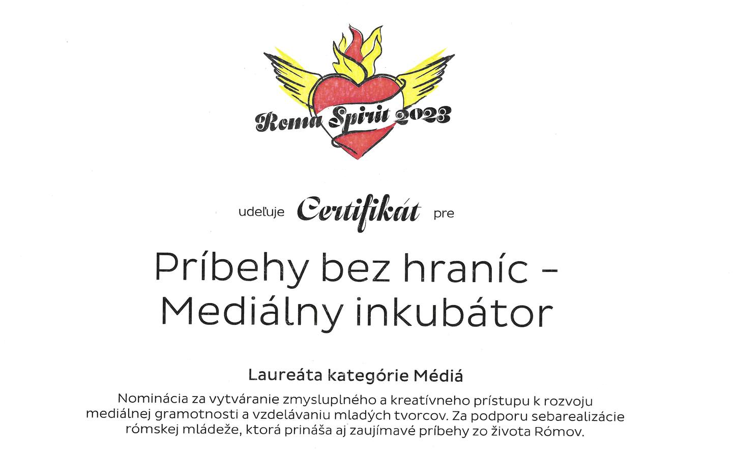 Mediální inkubátor získal cenu Roma Spirit 2023